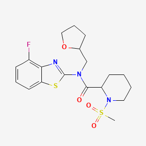 molecular formula C19H24FN3O4S2 B2371863 N-(4-fluorobenzo[d]thiazol-2-yl)-1-(methylsulfonyl)-N-((tetrahydrofuran-2-yl)methyl)piperidine-2-carboxamide CAS No. 1222372-23-7