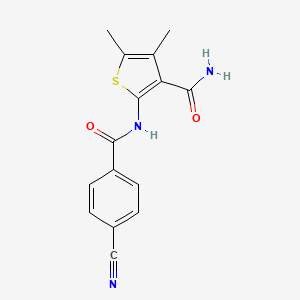 molecular formula C15H13N3O2S B2371897 2-(4-Cyanobenzamido)-4,5-dimethylthiophene-3-carboxamide CAS No. 896307-50-9