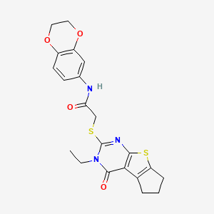 N-(2,3-dihydrobenzo[b][1,4]dioxin-6-yl)-2-((3-ethyl-4-oxo-4,5,6,7-tetrahydro-3H-cyclopenta[4,5]thieno[2,3-d]pyrimidin-2-yl)thio)acetamide