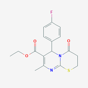 molecular formula C17H17FN2O3S B2371955 ethyl 6-(4-fluorophenyl)-8-methyl-4-oxo-3,4-dihydro-2H,6H-pyrimido[2,1-b][1,3]thiazine-7-carboxylate 