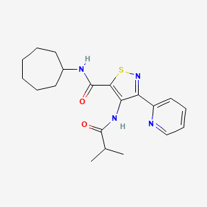 molecular formula C20H26N4O2S B2371991 N-cycloheptyl-4-(2-methylpropanamido)-3-(pyridin-2-yl)-1,2-thiazole-5-carboxamide CAS No. 1251589-69-1