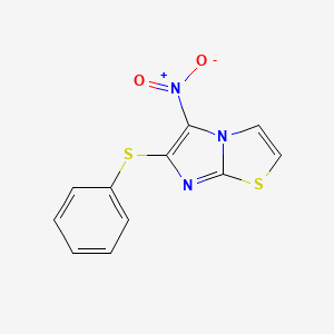 molecular formula C11H7N3O2S2 B2372032 5-Nitro-6-(phenylsulfanyl)imidazo[2,1-b][1,3]thiazole CAS No. 338779-32-1