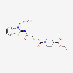 molecular formula C21H24N4O4S2 B2372035 ethyl 4-{2-[({[(2Z)-3-(prop-2-yn-1-yl)-2,3-dihydro-1,3-benzothiazol-2-ylidene]carbamoyl}methyl)sulfanyl]acetyl}piperazine-1-carboxylate CAS No. 851717-40-3