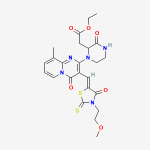 molecular formula C24H27N5O6S2 B2372069 (Z)-ethyl 2-(1-(3-((3-(2-methoxyethyl)-4-oxo-2-thioxothiazolidin-5-ylidene)methyl)-9-methyl-4-oxo-4H-pyrido[1,2-a]pyrimidin-2-yl)-3-oxopiperazin-2-yl)acetate CAS No. 1025025-67-5