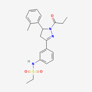 molecular formula C21H25N3O3S B2372148 N-(3-(1-propionyl-5-(o-tolyl)-4,5-dihydro-1H-pyrazol-3-yl)phenyl)ethanesulfonamide CAS No. 854917-73-0