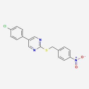 molecular formula C17H12ClN3O2S B2372200 5-(4-Chlorophenyl)-2-[(4-nitrobenzyl)sulfanyl]pyrimidine CAS No. 344281-88-5