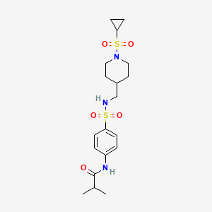 molecular formula C19H29N3O5S2 B2372223 N-(4-(N-((1-(cyclopropylsulfonyl)piperidin-4-yl)methyl)sulfamoyl)phenyl)isobutyramide CAS No. 1235278-46-2
