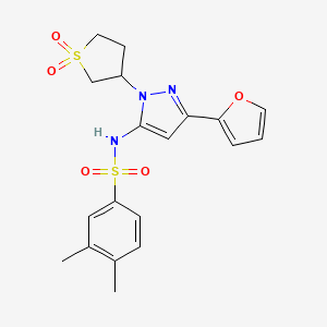 molecular formula C19H21N3O5S2 B2372230 N-(1-(1,1-dioxidotetrahydrothiophen-3-yl)-3-(furan-2-yl)-1H-pyrazol-5-yl)-3,4-dimethylbenzenesulfonamide CAS No. 1172913-43-7
