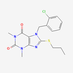 molecular formula C17H19ClN4O2S B2372286 7-[(2-Chlorophenyl)methyl]-1,3-dimethyl-8-propylsulfanylpurine-2,6-dione CAS No. 332905-21-2