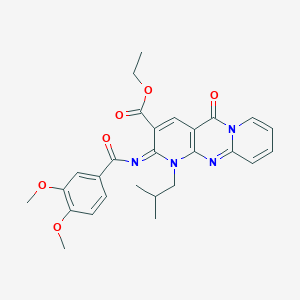 molecular formula C27H28N4O6 B2372312 ethyl 6-(3,4-dimethoxybenzoyl)imino-7-(2-methylpropyl)-2-oxo-1,7,9-triazatricyclo[8.4.0.03,8]tetradeca-3(8),4,9,11,13-pentaene-5-carboxylate CAS No. 534577-50-9