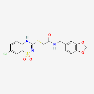 N-(benzo[d][1,3]dioxol-5-ylmethyl)-2-((7-chloro-1,1-dioxido-4H-benzo[e][1,2,4]thiadiazin-3-yl)thio)acetamide