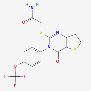 molecular formula C15H12F3N3O3S2 B2372384 2-[[4-Oxo-3-[4-(trifluoromethoxy)phenyl]-6,7-dihydrothieno[3,2-d]pyrimidin-2-yl]sulfanyl]acetamide CAS No. 877654-38-1