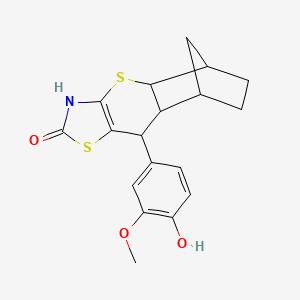molecular formula C18H19NO3S2 B2372479 9-(4-hydroxy-3-methoxyphenyl)-3,4a,5,6,7,8,8a,9-octahydro-2H-5,8-methanothiochromeno[2,3-d]thiazol-2-one CAS No. 1164547-24-3