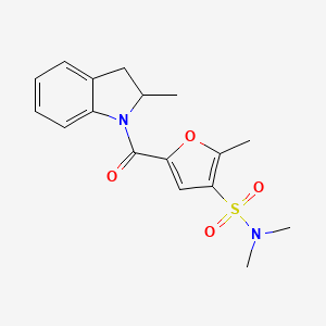 molecular formula C17H20N2O4S B2372486 N,N,2-trimethyl-5-(2-methylindoline-1-carbonyl)furan-3-sulfonamide CAS No. 1207027-82-4