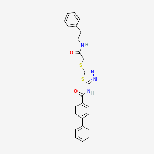 molecular formula C25H22N4O2S2 B2372495 N-(5-((2-oxo-2-(phenethylamino)ethyl)thio)-1,3,4-thiadiazol-2-yl)-[1,1'-biphenyl]-4-carboxamide CAS No. 868974-62-3