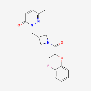 molecular formula C18H20FN3O3 B2372510 2-[[1-[2-(2-Fluorophenoxy)propanoyl]azetidin-3-yl]methyl]-6-methylpyridazin-3-one CAS No. 2310154-35-7
