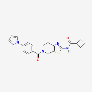molecular formula C22H22N4O2S B2372531 N-(5-(4-(1H-pyrrol-1-yl)benzoyl)-4,5,6,7-tetrahydrothiazolo[5,4-c]pyridin-2-yl)cyclobutanecarboxamide CAS No. 1448043-68-2