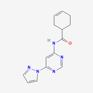 molecular formula C14H15N5O B2372557 N-(6-(1H-pyrazol-1-yl)pyrimidin-4-yl)cyclohex-3-enecarboxamide CAS No. 1428378-43-1