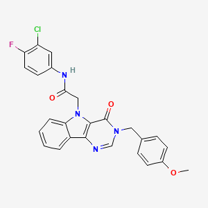 molecular formula C26H20ClFN4O3 B2372562 N-(3-chloro-4-fluorophenyl)-2-(3-(4-methoxybenzyl)-4-oxo-3H-pyrimido[5,4-b]indol-5(4H)-yl)acetamide CAS No. 1185077-76-2