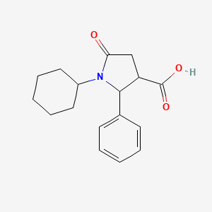 molecular formula C17H21NO3 B2372588 1-Cyclohexyl-5-oxo-2-phenylpyrrolidine-3-carboxylic acid CAS No. 439110-99-3