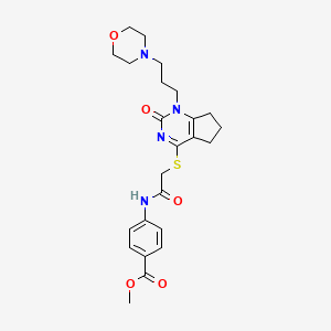 molecular formula C24H30N4O5S B2372590 methyl 4-(2-((1-(3-morpholinopropyl)-2-oxo-2,5,6,7-tetrahydro-1H-cyclopenta[d]pyrimidin-4-yl)thio)acetamido)benzoate CAS No. 898451-19-9