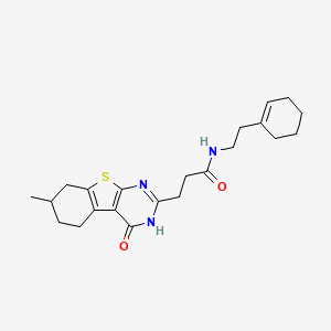 molecular formula C22H29N3O2S B2372602 N-(2-cyclohex-1-en-1-ylethyl)-3-(7-methyl-4-oxo-3,4,5,6,7,8-hexahydro[1]benzothieno[2,3-d]pyrimidin-2-yl)propanamide CAS No. 950345-03-6