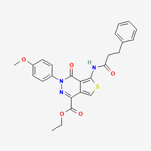 molecular formula C25H23N3O5S B2372642 Ethyl 3-(4-methoxyphenyl)-4-oxo-5-(3-phenylpropanamido)-3,4-dihydrothieno[3,4-d]pyridazine-1-carboxylate CAS No. 851977-65-6