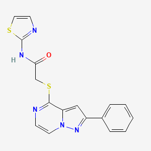 molecular formula C17H13N5OS2 B2372647 2-[(2-phenylpyrazolo[1,5-a]pyrazin-4-yl)thio]-N-1,3-thiazol-2-ylacetamide CAS No. 932964-98-2