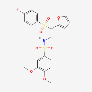 molecular formula C20H20FNO7S2 B2372651 N-(2-((4-fluorophenyl)sulfonyl)-2-(furan-2-yl)ethyl)-3,4-dimethoxybenzenesulfonamide CAS No. 896327-24-5