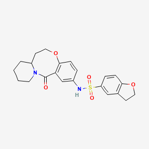 molecular formula C22H24N2O5S B2372673 N-{2-oxo-9-oxa-1-azatricyclo[10.4.0.0^{3,8}]hexadeca-3,5,7-trien-5-yl}-2,3-dihydro-1-benzofuran-5-sulfonamide CAS No. 1428357-57-6