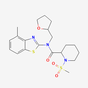 molecular formula C20H27N3O4S2 B2372706 N-(4-methylbenzo[d]thiazol-2-yl)-1-(methylsulfonyl)-N-((tetrahydrofuran-2-yl)methyl)piperidine-2-carboxamide CAS No. 1214793-33-5
