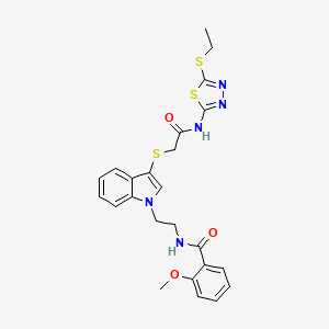 molecular formula C24H25N5O3S3 B2372741 N-(2-(3-((2-((5-(ethylthio)-1,3,4-thiadiazol-2-yl)amino)-2-oxoethyl)thio)-1H-indol-1-yl)ethyl)-2-methoxybenzamide CAS No. 443333-01-5