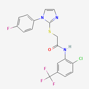 molecular formula C18H12ClF4N3OS B2372759 N-[2-chloro-5-(trifluoromethyl)phenyl]-2-{[1-(4-fluorophenyl)-1H-imidazol-2-yl]sulfanyl}acetamide CAS No. 688336-66-5