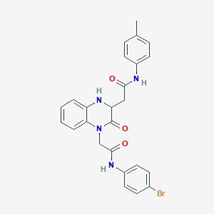 molecular formula C25H23BrN4O3 B2372771 N-(4-bromophenyl)-2-(3-{[(4-methylphenyl)carbamoyl]methyl}-2-oxo-1,2,3,4-tetrahydroquinoxalin-1-yl)acetamide CAS No. 1101827-96-6
