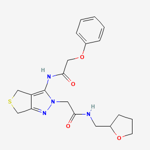 molecular formula C20H24N4O4S B2372783 N-(2-(2-oxo-2-(((tetrahydrofuran-2-yl)methyl)amino)ethyl)-4,6-dihydro-2H-thieno[3,4-c]pyrazol-3-yl)-2-phenoxyacetamide CAS No. 1105249-90-8