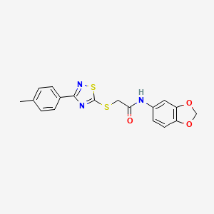 molecular formula C18H15N3O3S2 B2372807 N-(benzo[d][1,3]dioxol-5-yl)-2-((3-(p-tolyl)-1,2,4-thiadiazol-5-yl)thio)acetamide CAS No. 864917-31-7