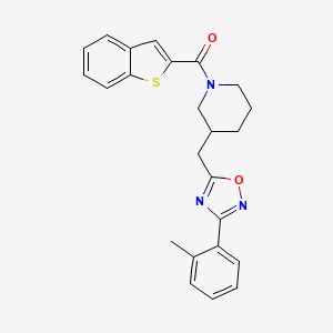 molecular formula C24H23N3O2S B2372868 Benzo[b]thiophen-2-yl(3-((3-(o-tolyl)-1,2,4-oxadiazol-5-yl)methyl)piperidin-1-yl)methanone CAS No. 1705439-82-2
