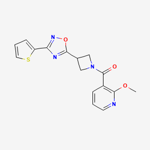 molecular formula C16H14N4O3S B2372896 (2-Methoxypyridin-3-yl)(3-(3-(thiophen-2-yl)-1,2,4-oxadiazol-5-yl)azetidin-1-yl)methanone CAS No. 1327631-85-5