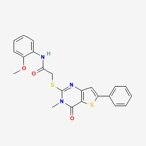 molecular formula C22H19N3O3S2 B2372929 N-(2-methoxyphenyl)-2-({3-methyl-4-oxo-6-phenyl-3H,4H-thieno[3,2-d]pyrimidin-2-yl}sulfanyl)acetamide CAS No. 1105199-12-9