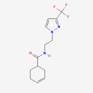 molecular formula C13H16F3N3O B2372943 N-(2-(3-(trifluoromethyl)-1H-pyrazol-1-yl)ethyl)cyclohex-3-enecarboxamide CAS No. 1448121-87-6