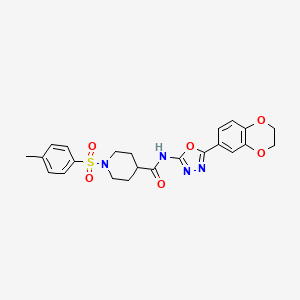 molecular formula C23H24N4O6S B2372958 N-(5-(2,3-dihydrobenzo[b][1,4]dioxin-6-yl)-1,3,4-oxadiazol-2-yl)-1-tosylpiperidine-4-carboxamide CAS No. 923374-00-9