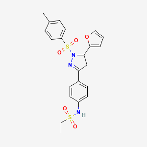 molecular formula C22H23N3O5S2 B2372961 N-(4-(5-(furan-2-yl)-1-tosyl-4,5-dihydro-1H-pyrazol-3-yl)phenyl)ethanesulfonamide CAS No. 851781-58-3