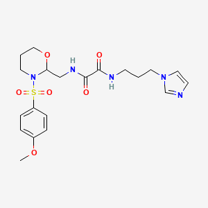 molecular formula C20H27N5O6S B2373043 N1-(3-(1H-imidazol-1-yl)propyl)-N2-((3-((4-methoxyphenyl)sulfonyl)-1,3-oxazinan-2-yl)methyl)oxalamide CAS No. 872880-78-9