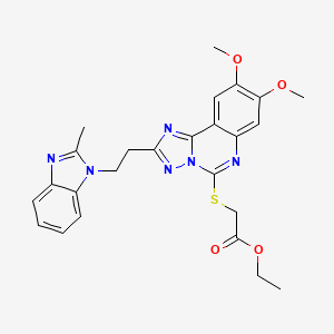 molecular formula C25H26N6O4S B2373046 ethyl 2-({8,9-dimethoxy-2-[2-(2-methyl-1H-1,3-benzodiazol-1-yl)ethyl]-[1,2,4]triazolo[1,5-c]quinazolin-5-yl}sulfanyl)acetate CAS No. 902434-12-2