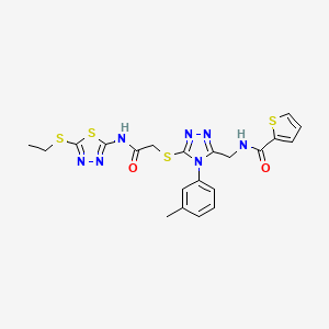 molecular formula C21H21N7O2S4 B2373072 N-({5-[({[5-(ethylsulfanyl)-1,3,4-thiadiazol-2-yl]carbamoyl}methyl)sulfanyl]-4-(3-methylphenyl)-4H-1,2,4-triazol-3-yl}methyl)thiophene-2-carboxamide CAS No. 394215-24-8