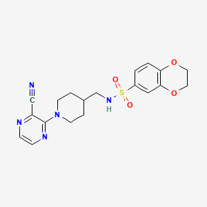 molecular formula C19H21N5O4S B2373115 N-((1-(3-cyanopyrazin-2-yl)piperidin-4-yl)methyl)-2,3-dihydrobenzo[b][1,4]dioxine-6-sulfonamide CAS No. 1797286-25-9