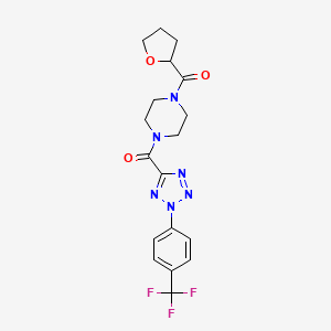 molecular formula C18H19F3N6O3 B2373141 (4-(tetrahydrofuran-2-carbonyl)piperazin-1-yl)(2-(4-(trifluoromethyl)phenyl)-2H-tetrazol-5-yl)methanone CAS No. 1396791-62-0
