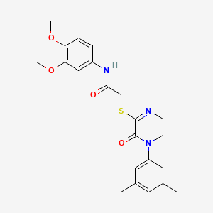 molecular formula C22H23N3O4S B2373183 N-(3,4-dimethoxyphenyl)-2-((4-(3,5-dimethylphenyl)-3-oxo-3,4-dihydropyrazin-2-yl)thio)acetamide CAS No. 895110-07-3