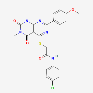 molecular formula C23H20ClN5O4S B2373200 N-(4-chlorophenyl)-2-((2-(4-methoxyphenyl)-6,8-dimethyl-5,7-dioxo-5,6,7,8-tetrahydropyrimido[4,5-d]pyrimidin-4-yl)thio)acetamide CAS No. 852171-74-5