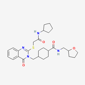 B2373321 4-((2-((2-(cyclopentylamino)-2-oxoethyl)thio)-4-oxoquinazolin-3(4H)-yl)methyl)-N-((tetrahydrofuran-2-yl)methyl)cyclohexanecarboxamide CAS No. 444184-73-0